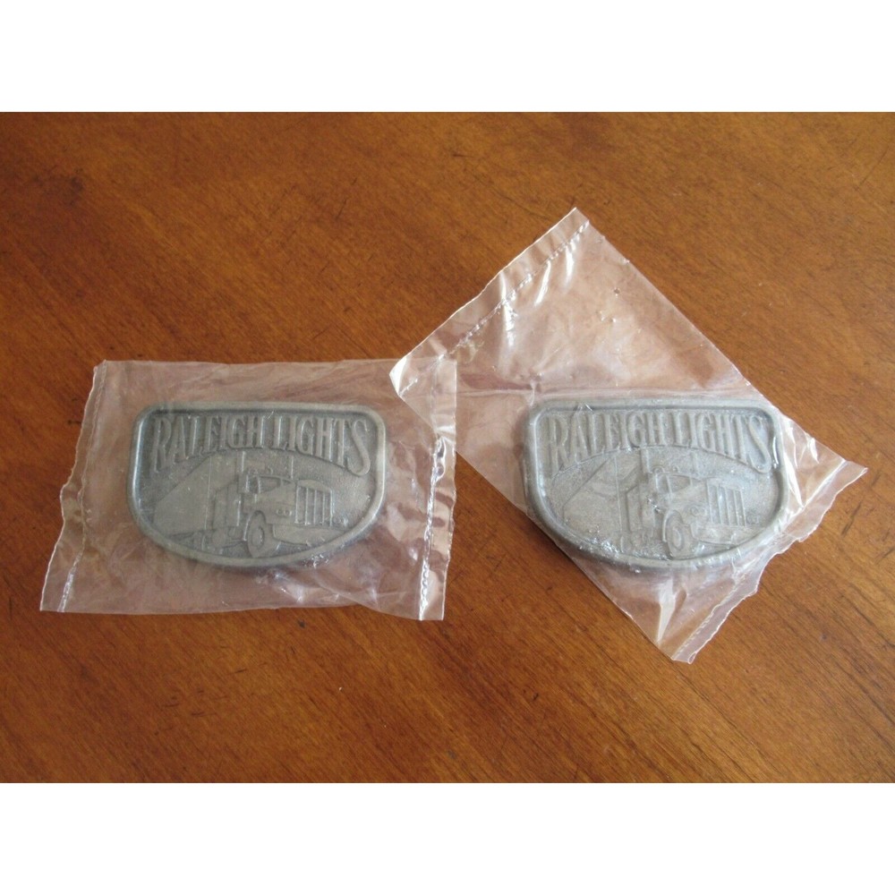 LOT  2x Raleigh Lights Cigarette Semi Tractor Trailer Trucker Belt Buckle